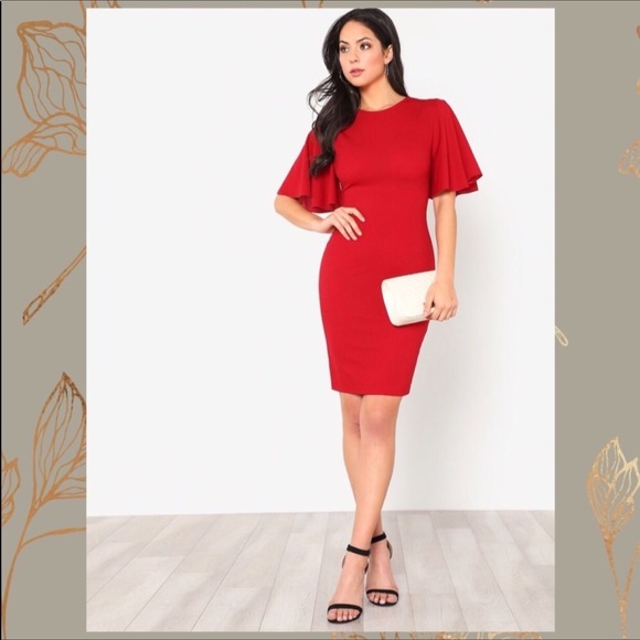 ๐HP๐ Beautiful Red Dress with Flutter Sleeve - Picture 3 of 7